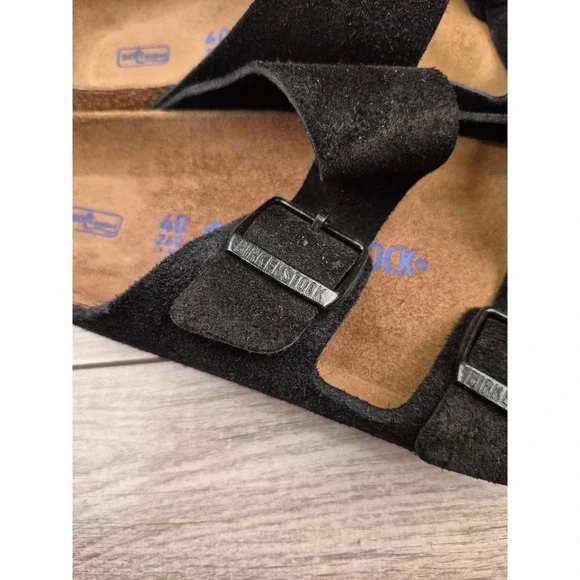 Birkenstock Arizona Soft Footbed Black Suede Sandals Mens Sz 40 L9 M7 - Picture 4 of 12